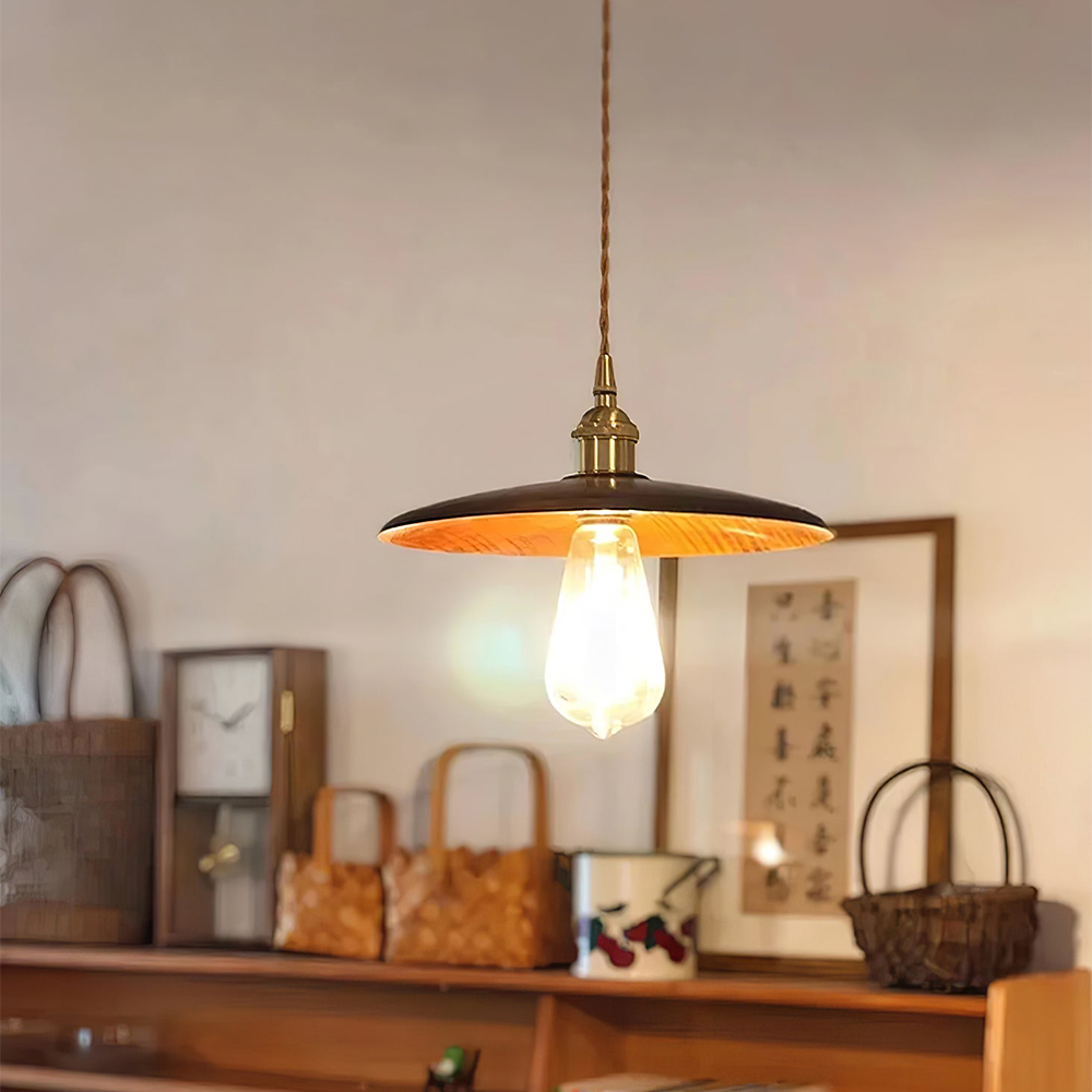Retro Walnut Conical Pendant Light -Homdiy