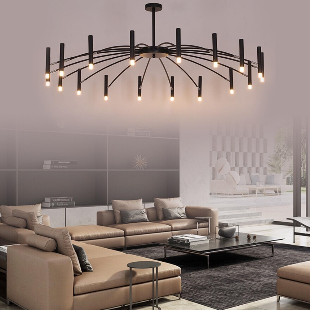 Large Chandelier Iron Black Living Room Pendant Light