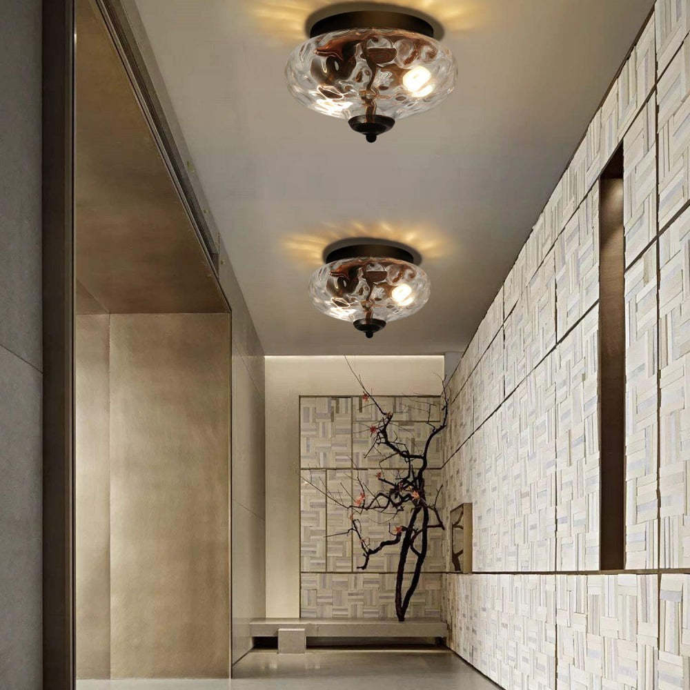 Industrial Glass Retro Semi-Flush Mount Ceiling Light -Homdiy