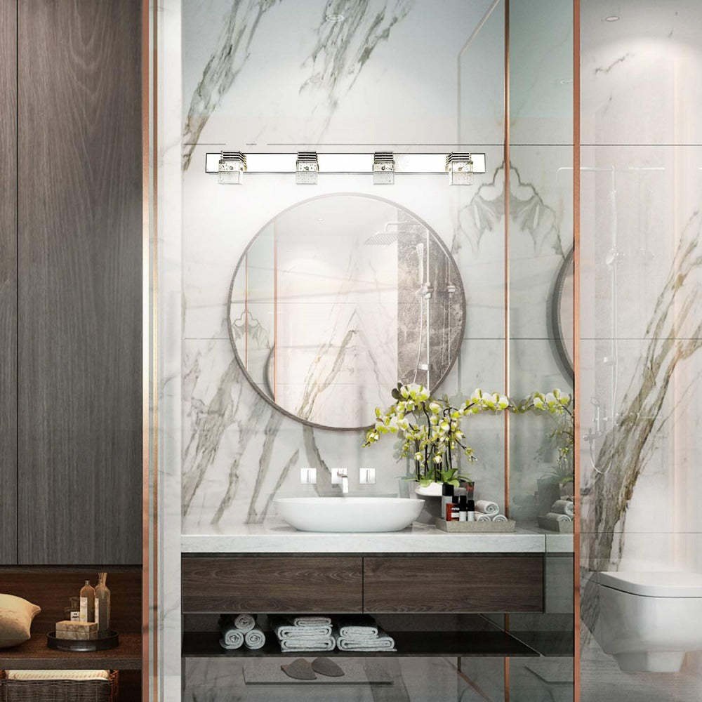 Crystal Block Silver Bathroom Vanity Wall Light -Homdiy