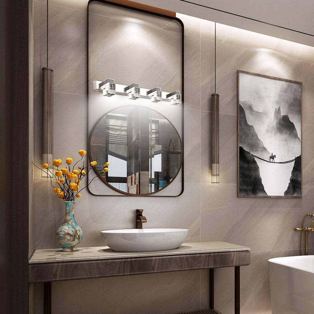 Crystal Block Silver Bathroom Vanity Wall Light -Homdiy