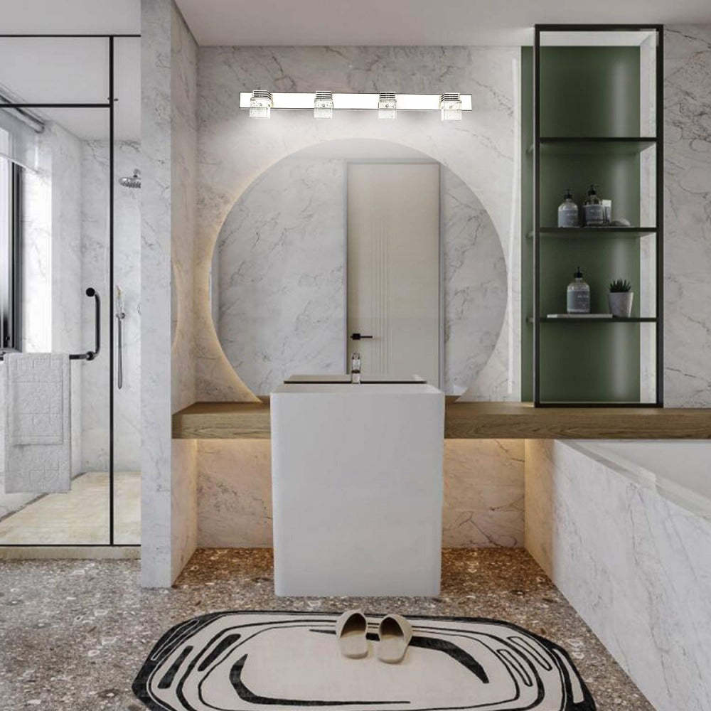 Crystal Block Silver Bathroom Vanity Wall Light -Homdiy