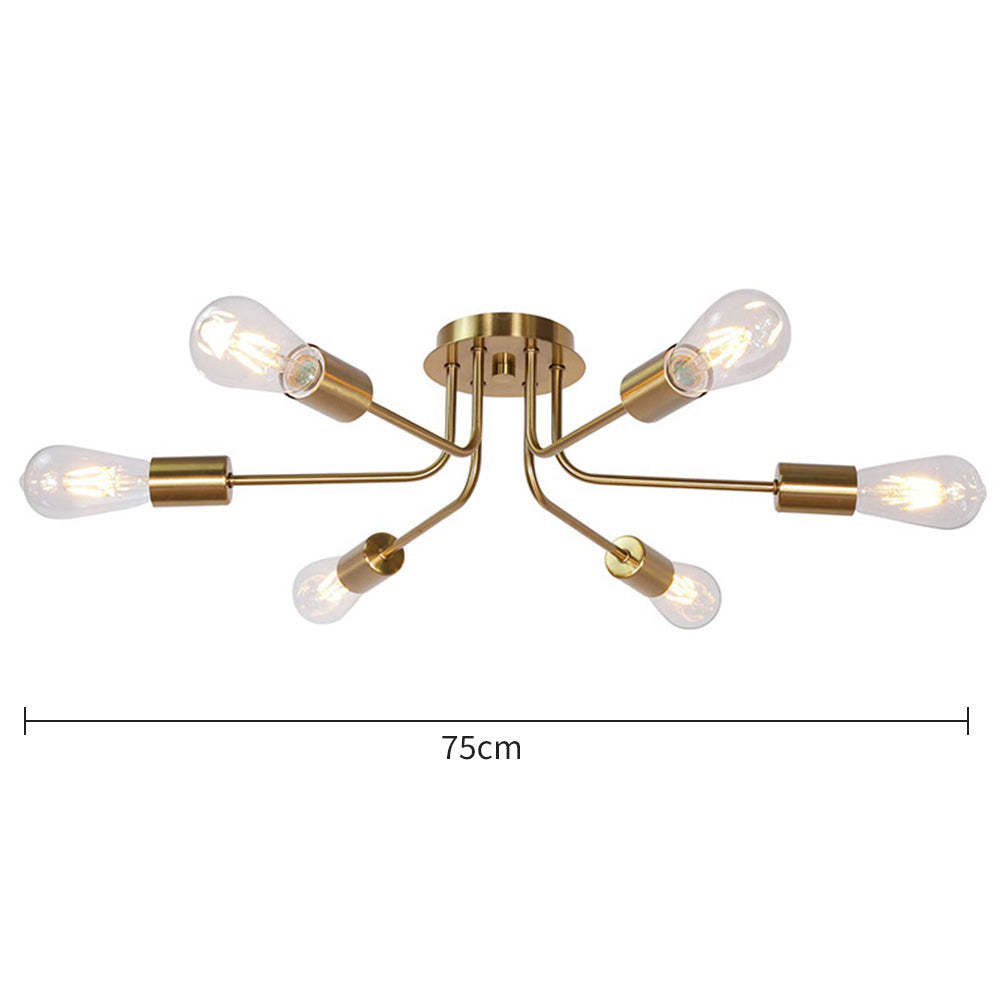 Modern 6-Light Gold Metal Sputnik Semi Flush Mount Chandelier -Homdiy
