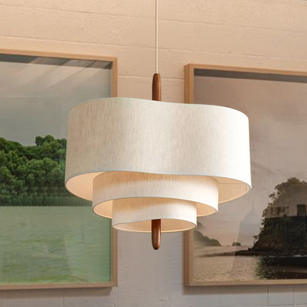 Vintage Wabi-Sabi Cream Fabric Pendant Light Chandelier