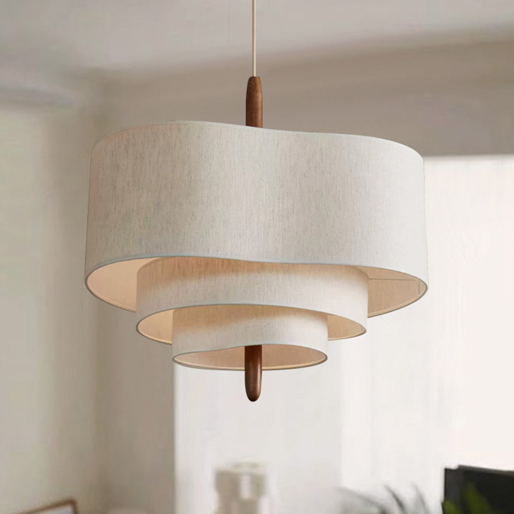Vintage Wabi-Sabi Cream Fabric Pendant Light Chandelier