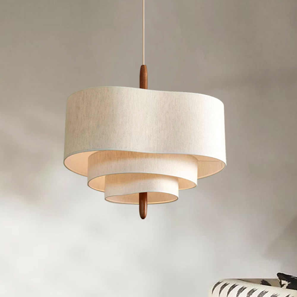 Vintage Wabi-Sabi Cream Fabric Pendant Light Chandelier