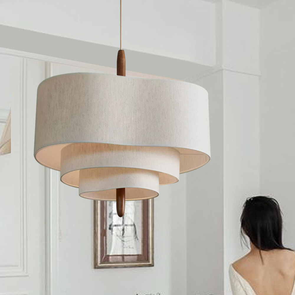 Vintage Wabi-Sabi Cream Fabric Pendant Light Chandelier
