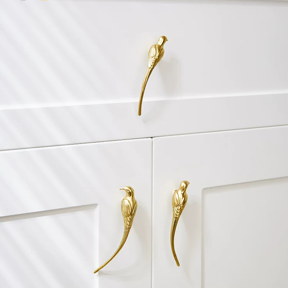 French Luxury Brushed Brass Bird Shape Cabinet Pulls