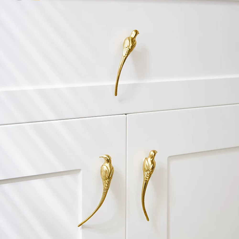 French Luxury Brushed Brass Bird Shape Cabinet Pulls