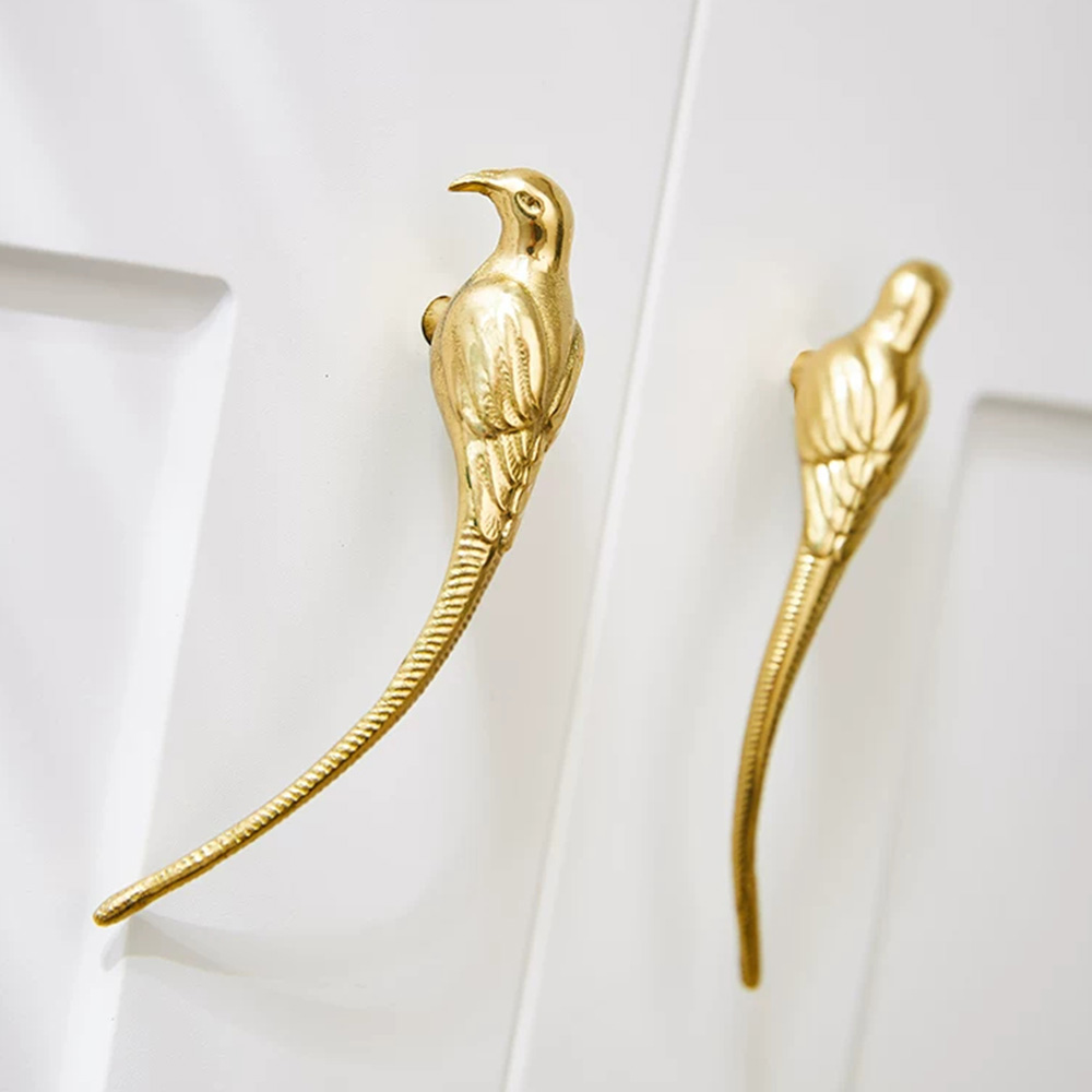 French Luxury Brushed Brass Bird Shape Cabinet Pulls