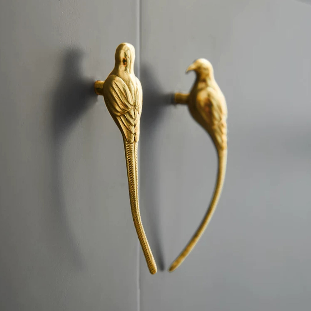 French Luxury Brushed Brass Bird Shape Cabinet Pulls