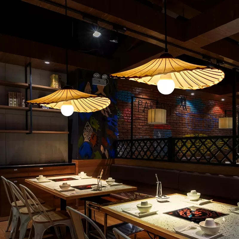 Wabi-Sabi Retro Creamy Lotus Leaf Fabric Pendant Light -Homdiy