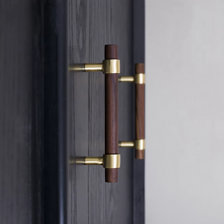 Walnut & Beech Drawer Dresser Pulls Wooden Cabinet Pulls With Brass Base