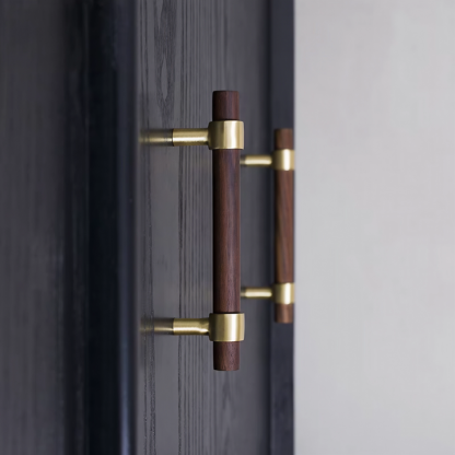 Walnut & Beech Drawer Dresser Pulls Wooden Cabinet Pulls With Brass Base