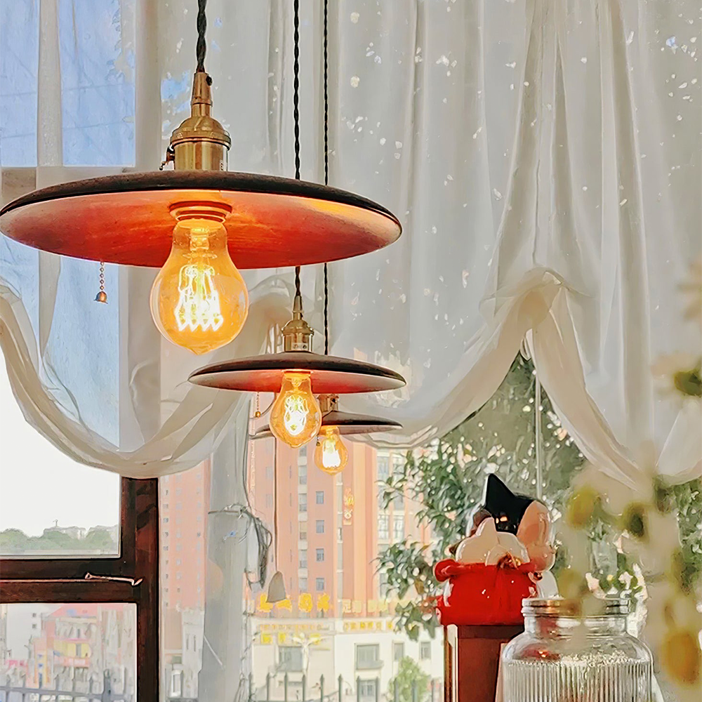 Retro Walnut Conical Pendant Light -Homdiy