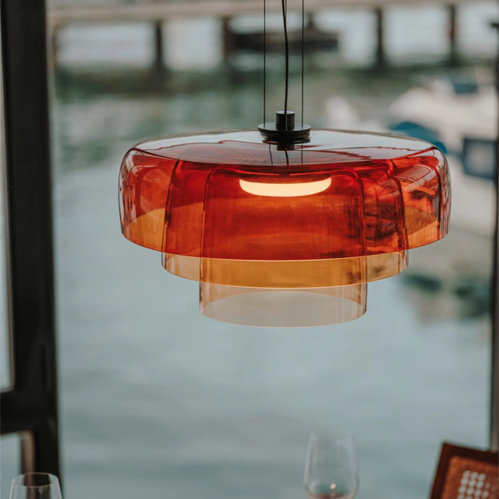 Modern Bowl-shaped Suspension Levels Glass Pendant Light -Homdiy