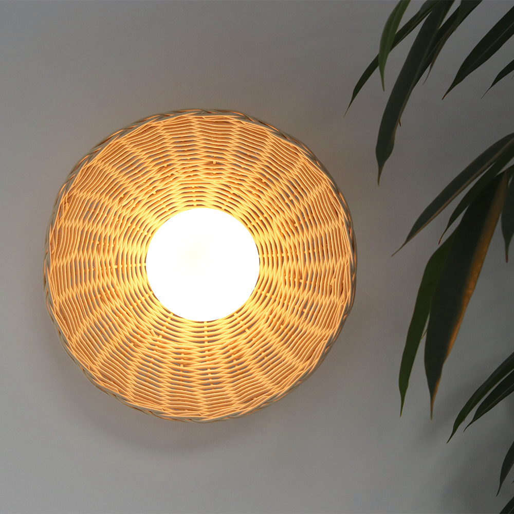 Bamboo Glass Woven Rustic Wall Lamp -Homdiy