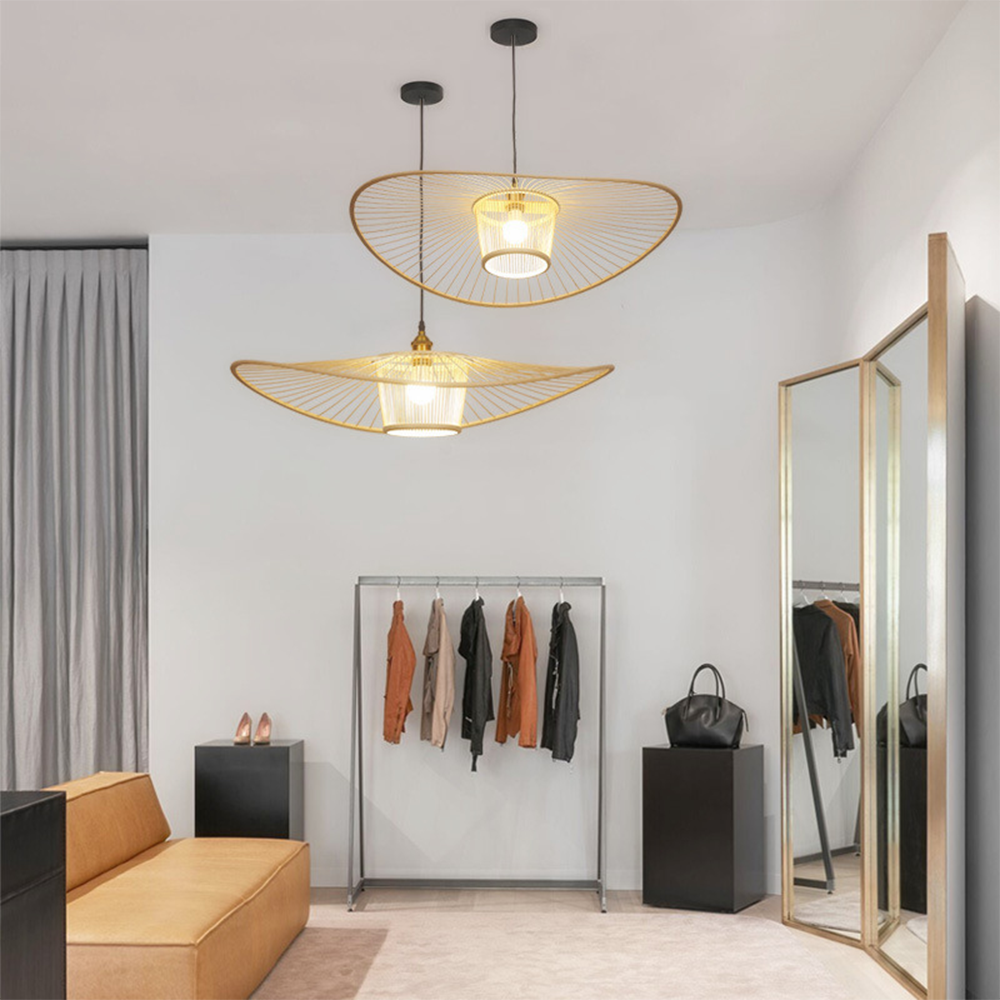 Waving Bamboo Vintage Woven Wicker Handmade Rattan Pendant Light -Homdiy