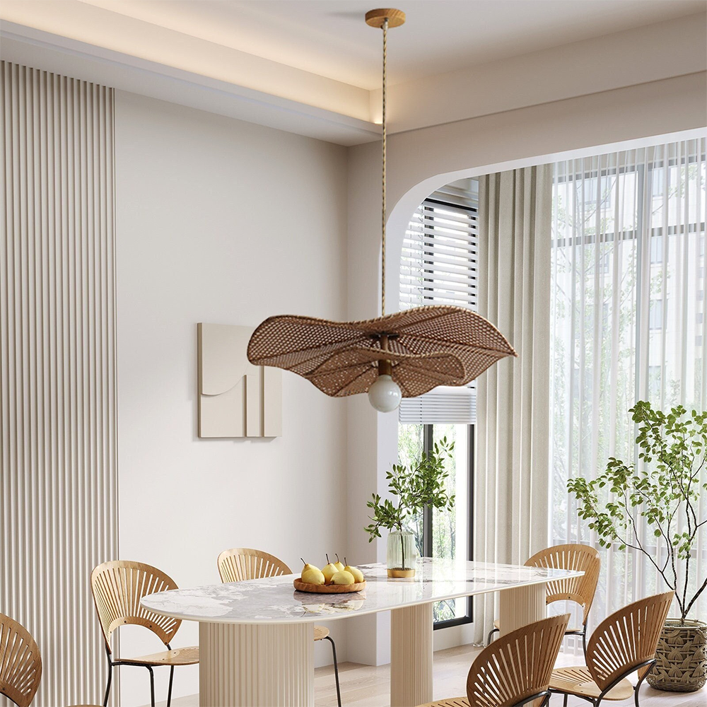 Retro Boho Lotus Leaf Shape Rattan Pendant Light -Homdiy