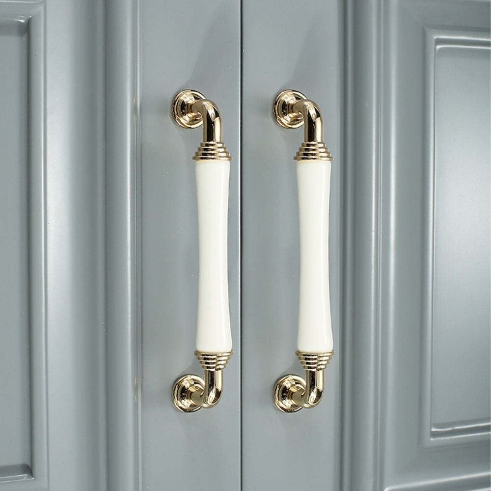 Light Luxury Gold White Creamic Kitchen Door Handles -Homdiy