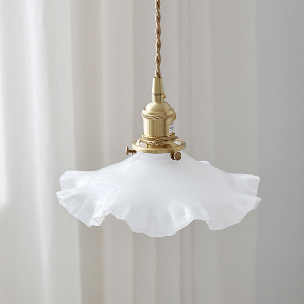 Pale pink opaline hanging crinoline lamp in white 2024 glass inside