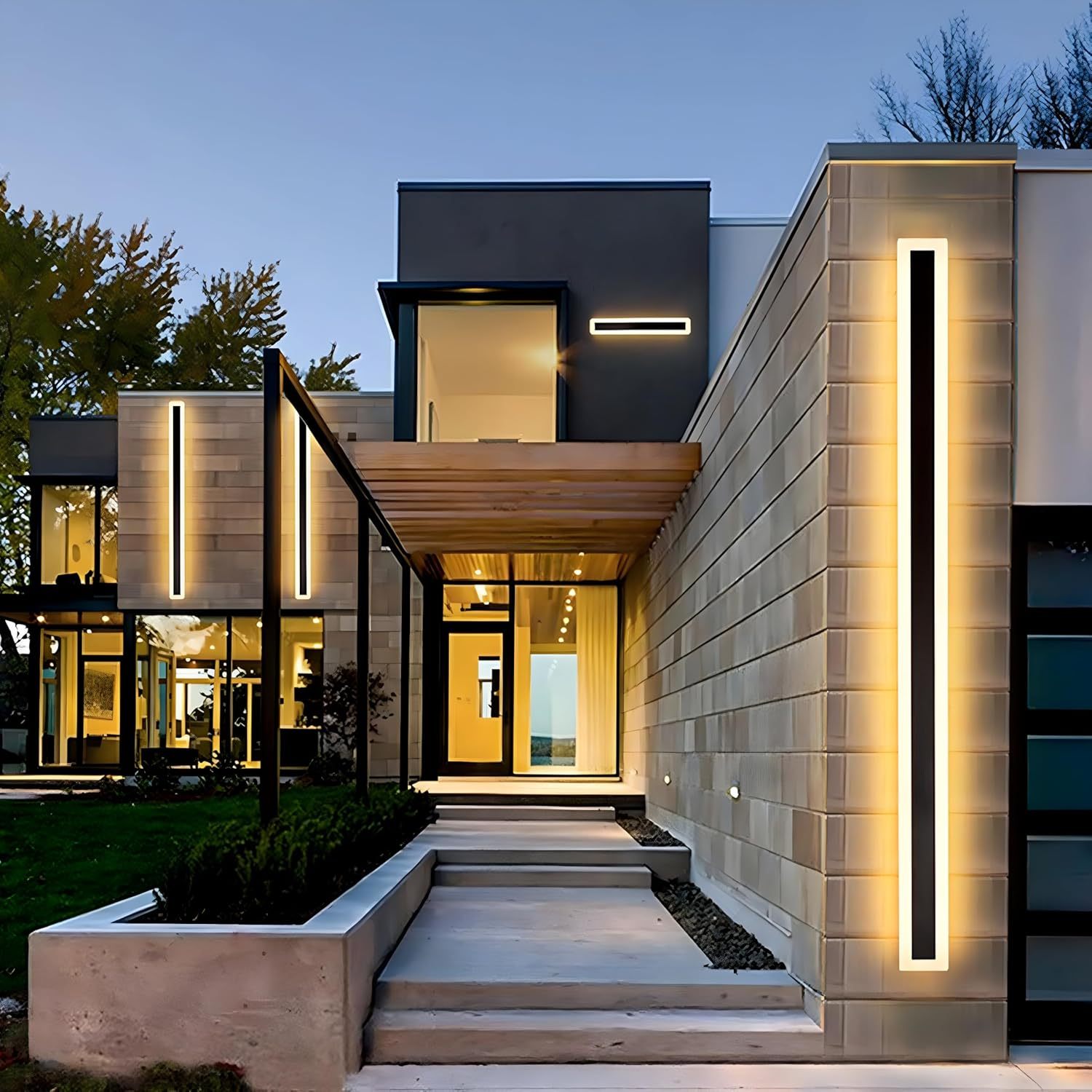 IP65 Modern Long Stripe Black Outdoor LED Porch Wall Lights