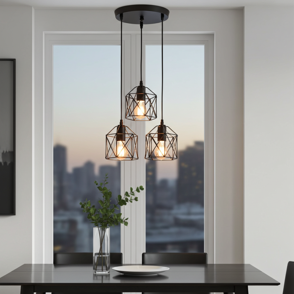 Industrial Black Iron 3 Light Pendant Light for Kitchen Island