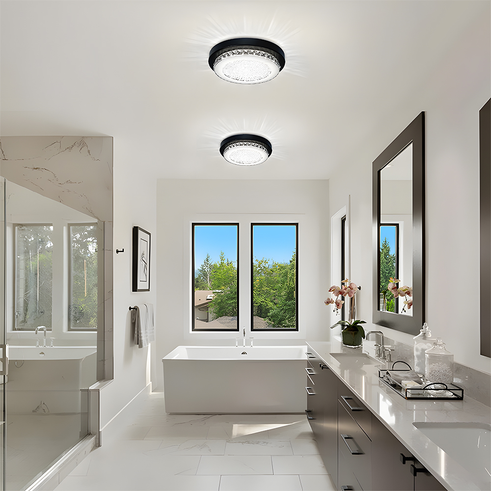 American Black Flush Mount Crystal Ceiling Light For Bedroom-6