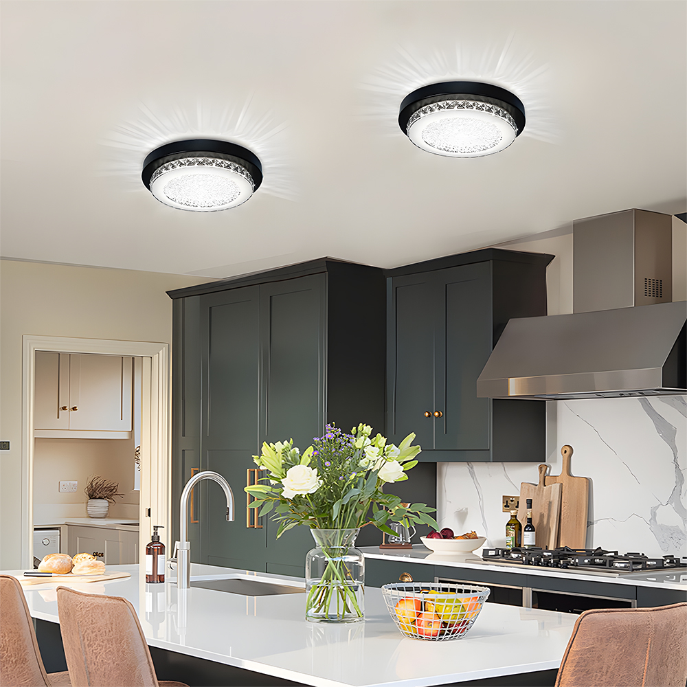 American Black Flush Mount Crystal Ceiling Light For Bedroom-5