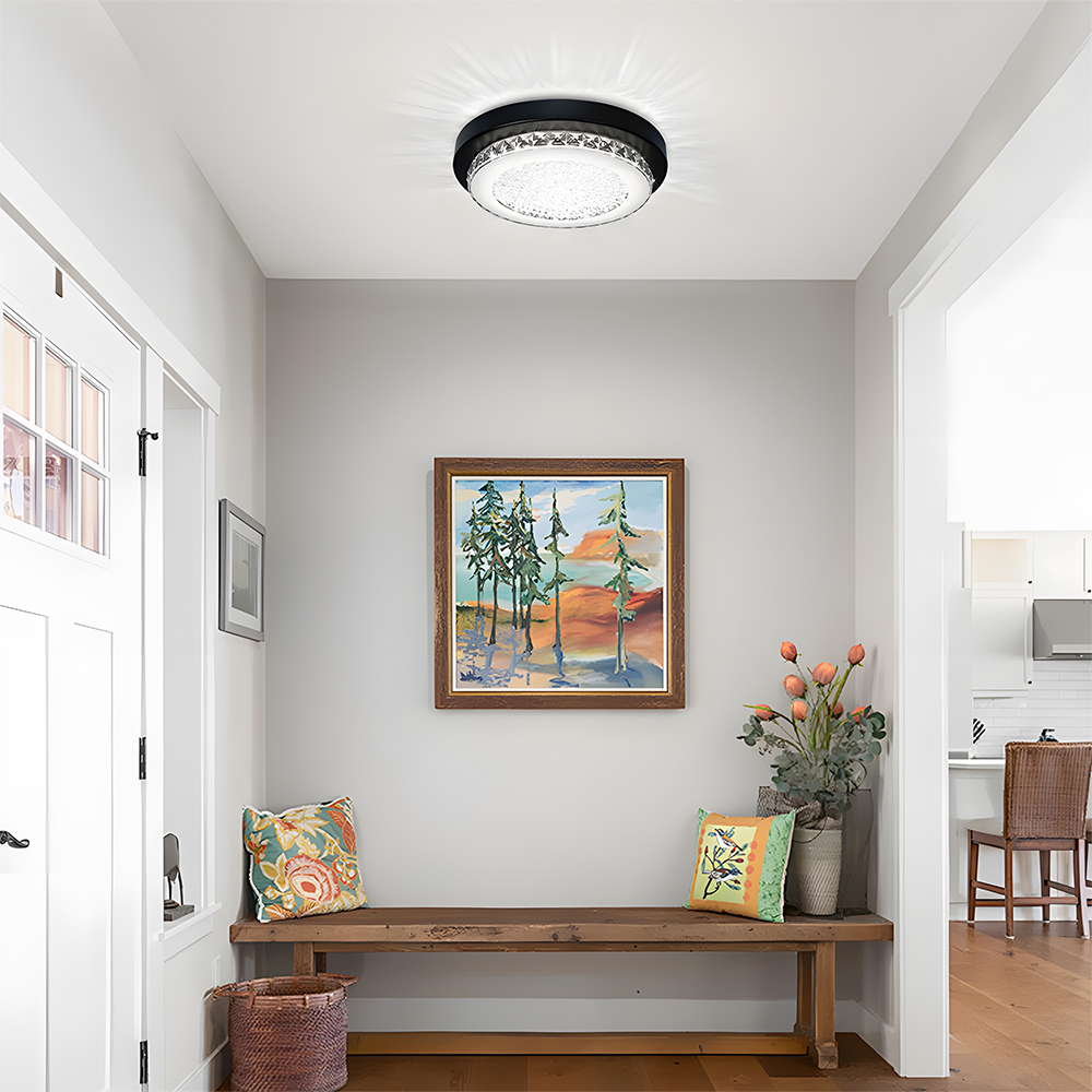 American Black Flush Mount Crystal Ceiling Light For Bedroom-2