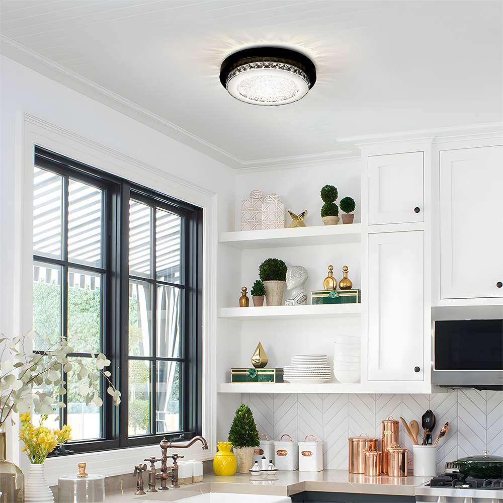 American Black Flush Mount Crystal Ceiling Light For Bedroom-4