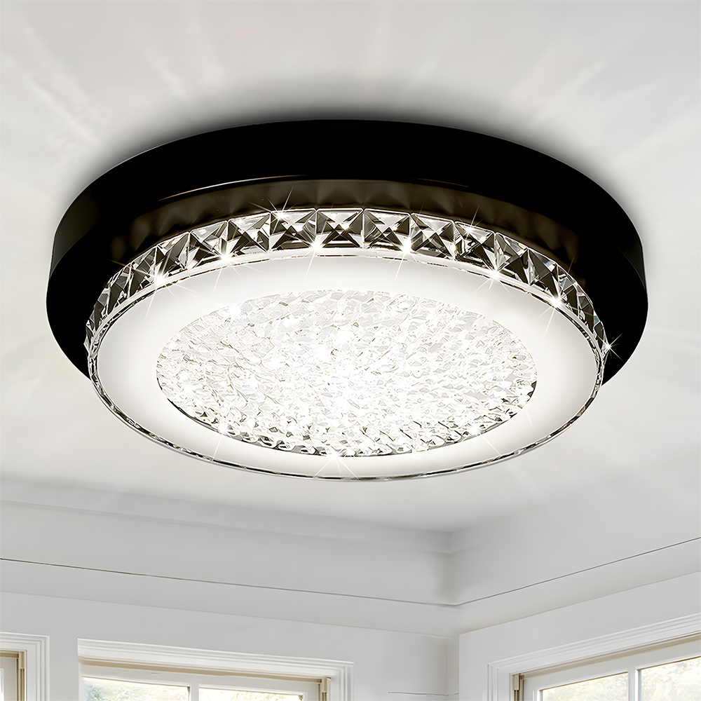 American Black Flush Mount Crystal Ceiling Light For Bedroom-12