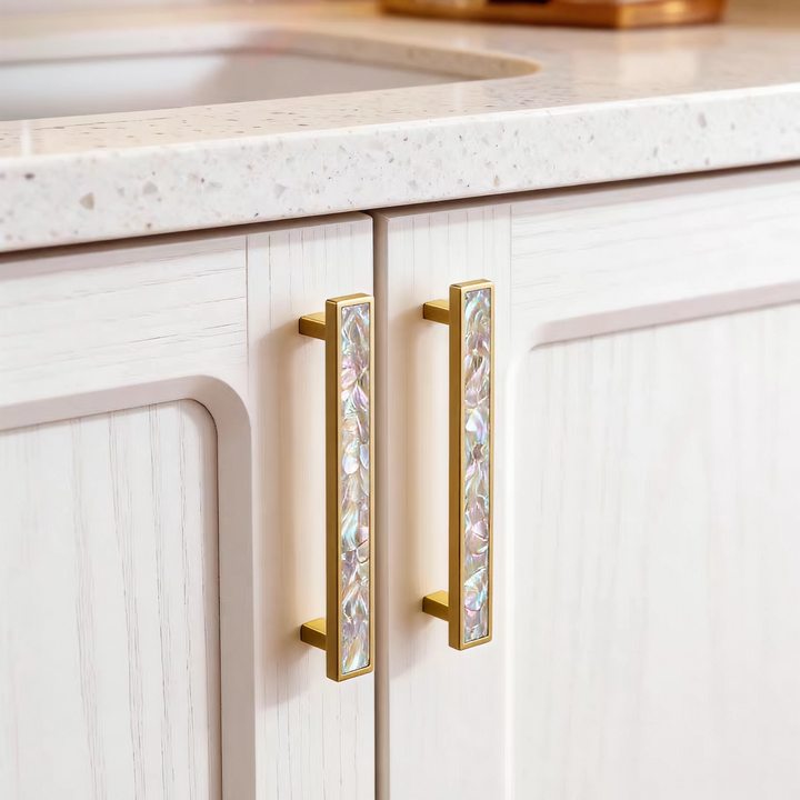 Luxury Natural Shell White Cabinet Pulls Brass Drawer Knobs