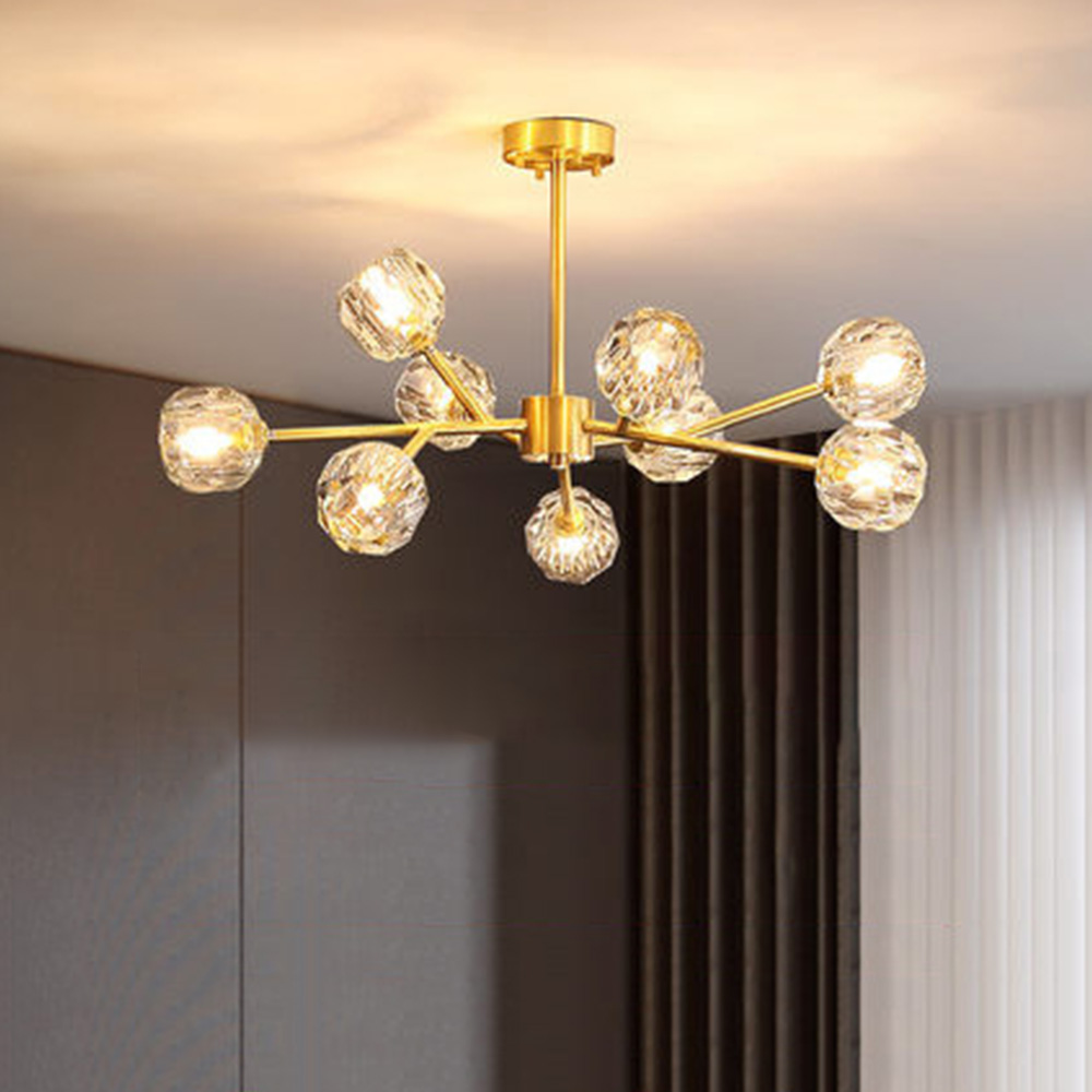 Modern Luxury Crystal Brass Molecule Chandelier Ceiling Light for Living Room