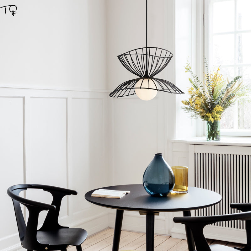 Modern Metal Chandelier Iron Straw Hat Pendant Light -Homdiy