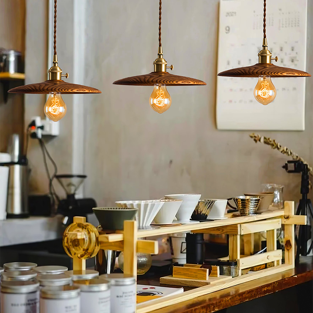 Retro Walnut Conical Pendant Light -Homdiy