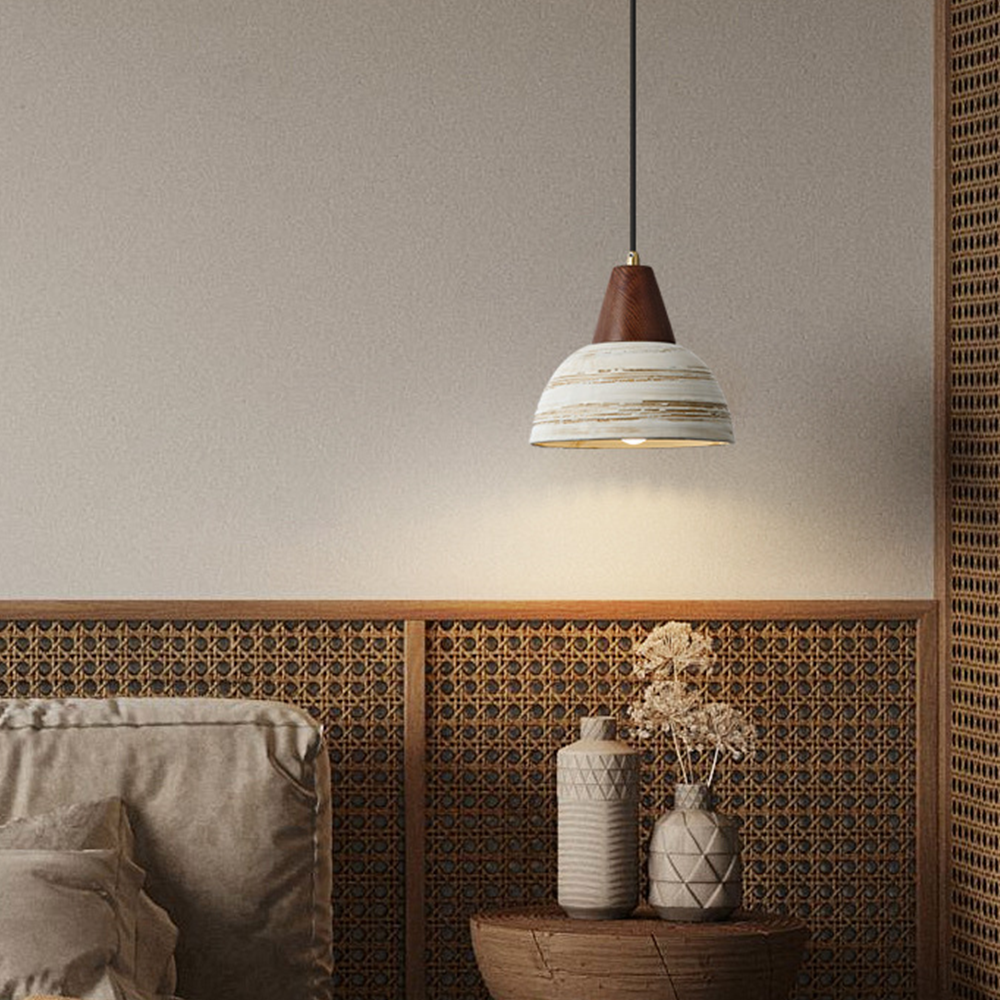 Vintage Walnut Ceramic Pendant Lamp -Homdiy