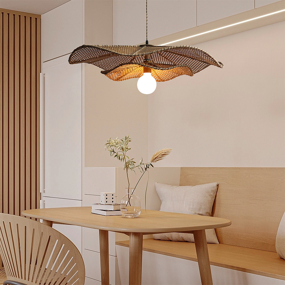 Retro Boho Lotus Leaf Shape Rattan Pendant Light -Homdiy