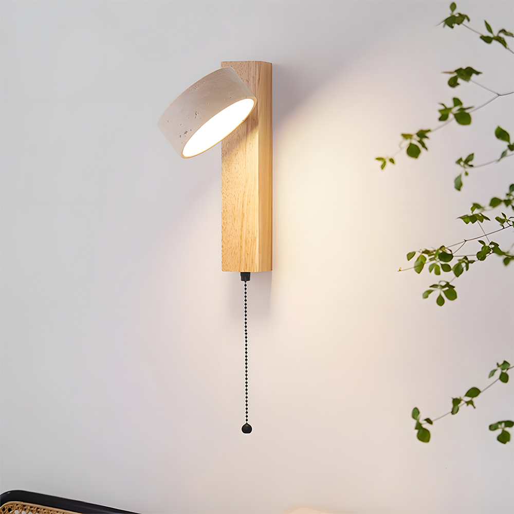 Decorative Elegant Wood and Stone Wall Light with Pull Chain
