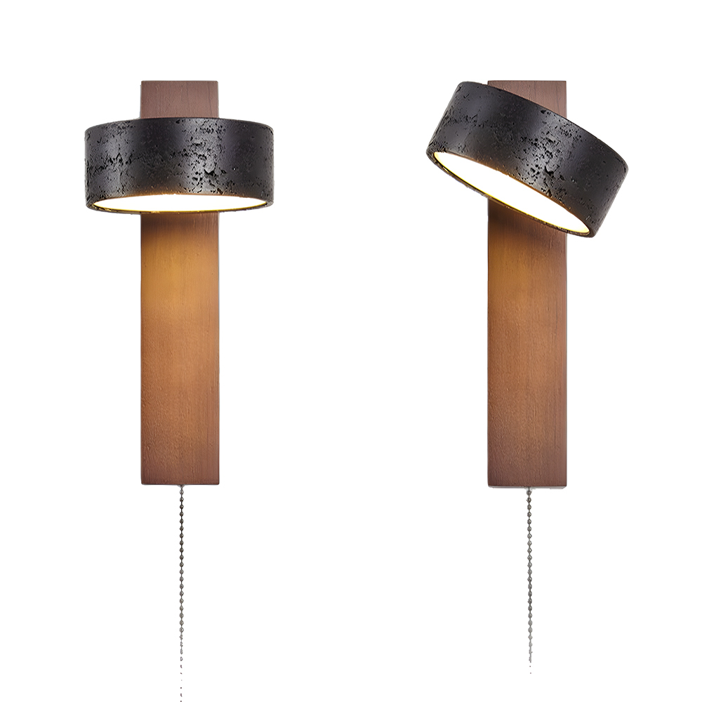 Decorative Elegant Wood and Stone Wall Light with Pull Chain