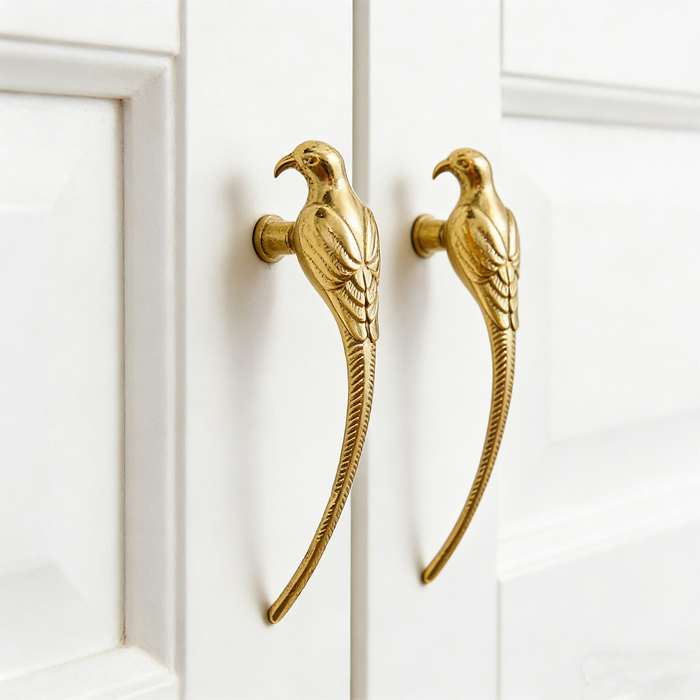 French Luxury Brushed Brass Bird Shape Cabinet Pulls