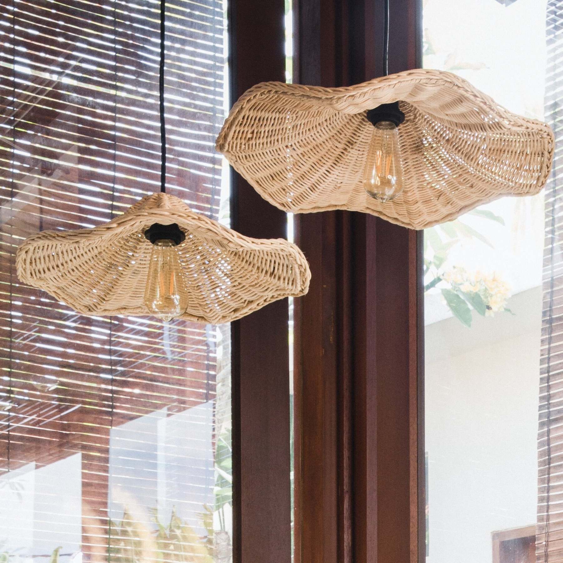 Boho Wicker Rattan Coastal Pendant Light -Homdiy