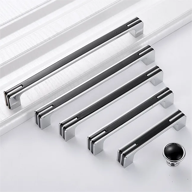 Modern Unique Black Chrome Kitchen Cabinet Handles