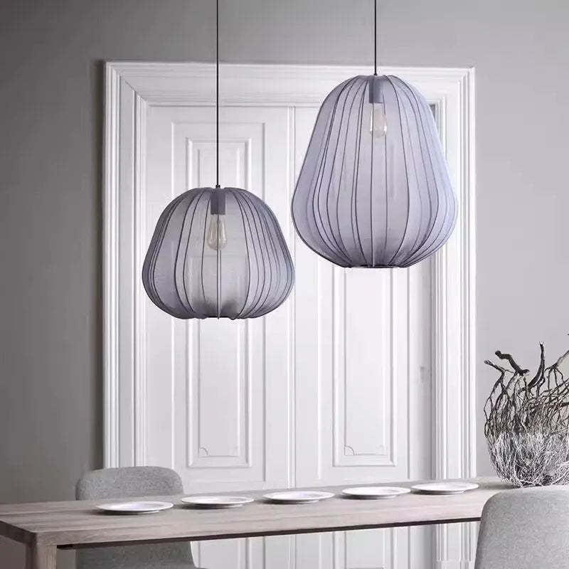 Nordic Gray Blue/Beige Fabric Shade Pendant Lamp -Homdiy