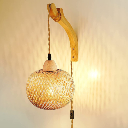 Rustic Farmhouse Bamboo Woven Wall Lamp