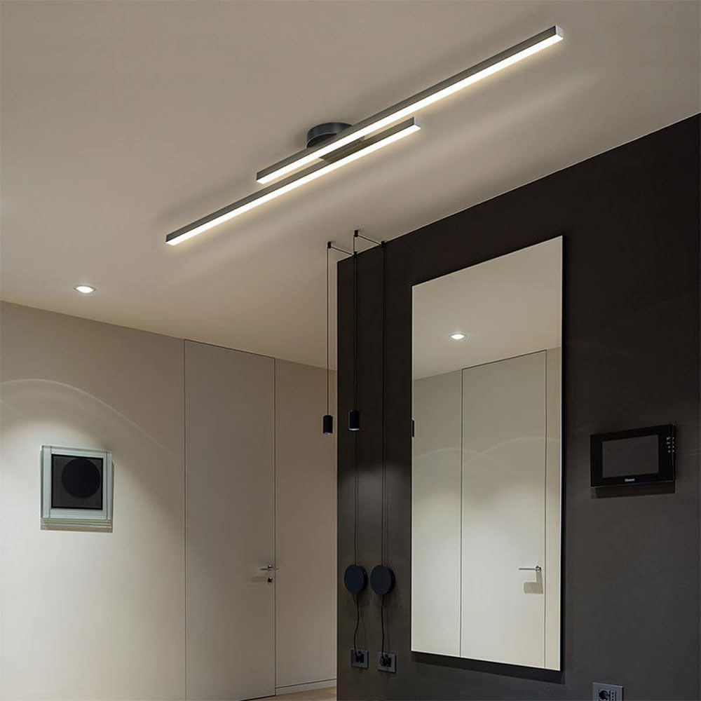 Modern Aluminium Long Strip Semi Flush Mount LED Ceiling Light For Living Room