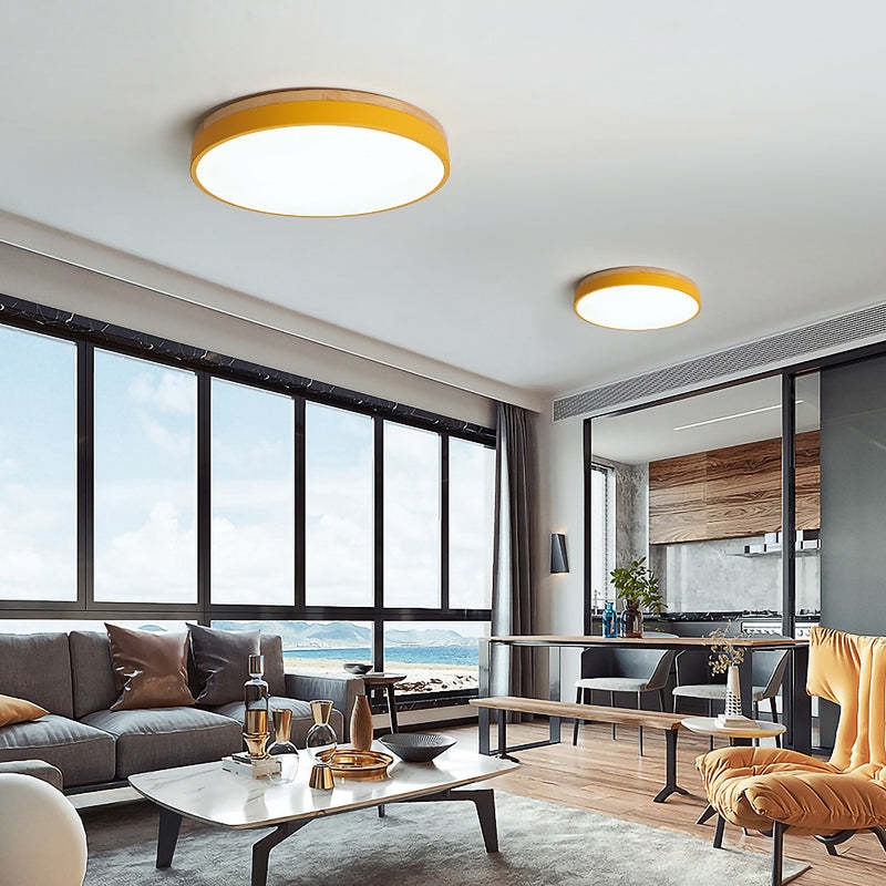 Wood Nordic LED Round Flush Ceiling Light -Homdiy