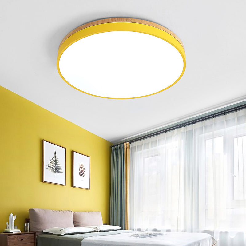 Homdiy Wood Nordic LED Round Flush Mount Ceiling Light For