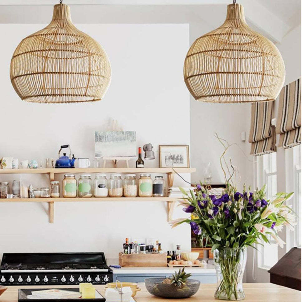 Handmade Wicker Woven Pendant Lampshade Rattan Hanging Light -Homdiy