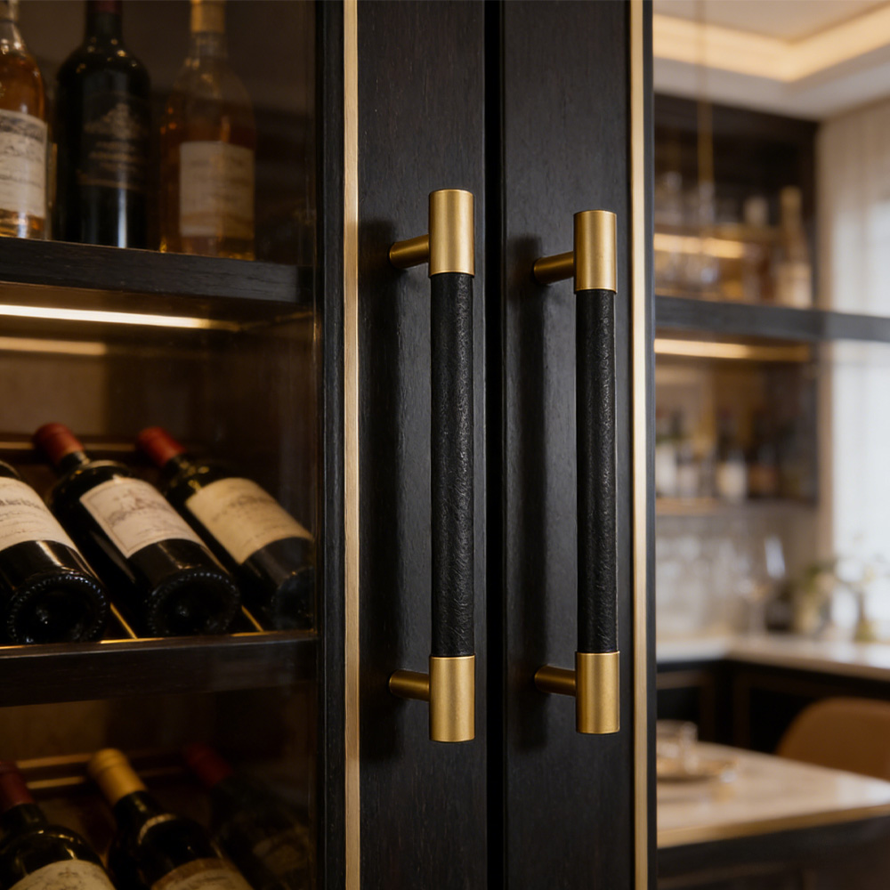 Brass Solid Leather Handmade Cabinet Pulls Dresser Knobs